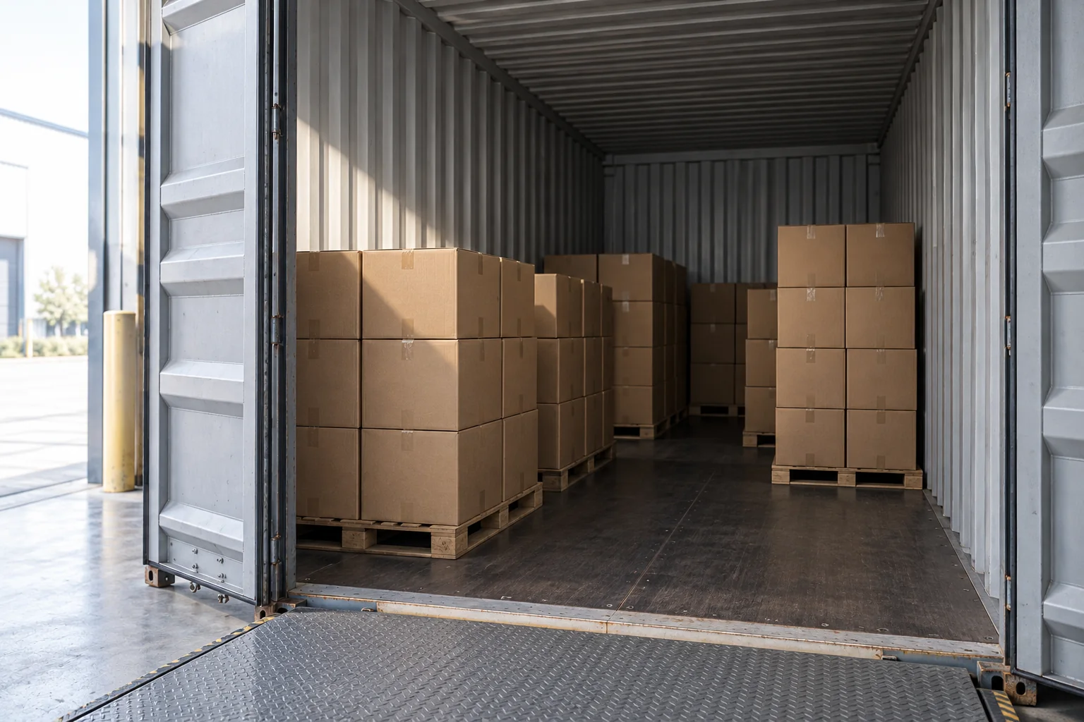 Contenedor cargado en parte con cajas corrugadas lisas
